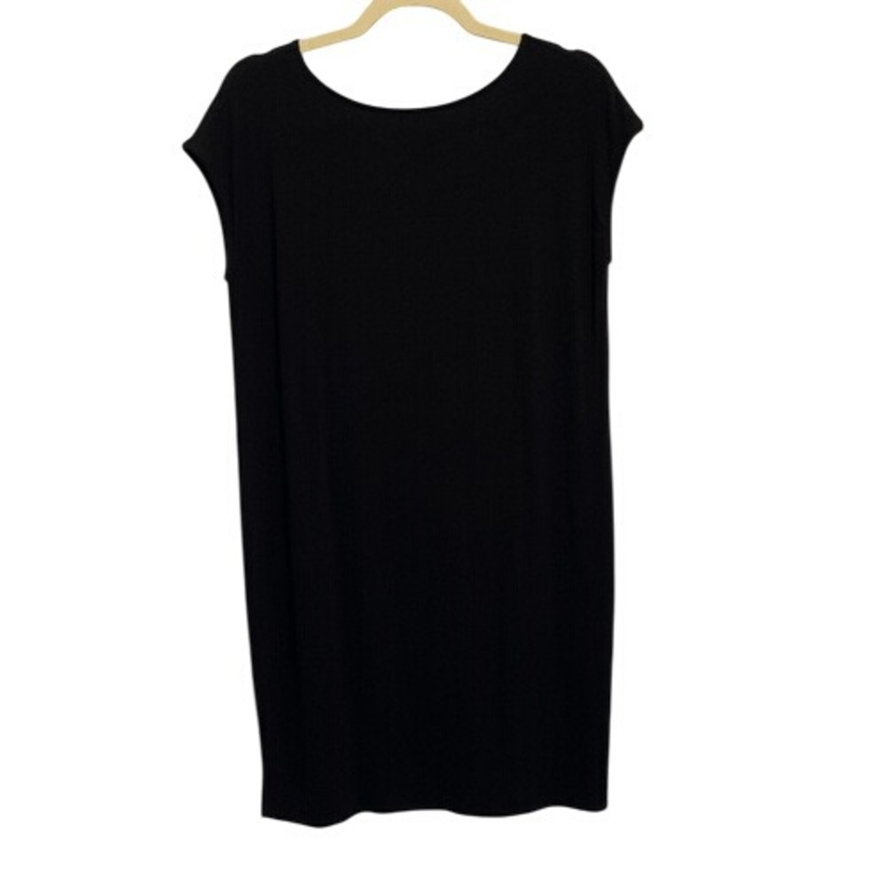 Eileen Fisher Black V-Back Short Sleeve Shift Dress Viscose Blend Size XS